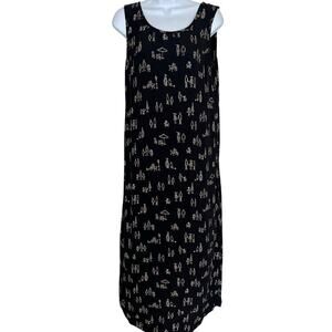 Carole Little Women's Vintage Novelty Character Rayon Maxi Dress Black Size 8